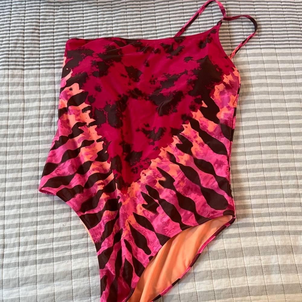 Aerie Pink and Black Tie-Dye One Piece Swimsuit